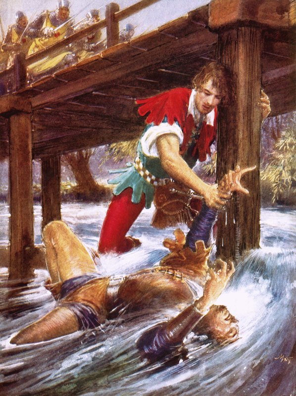 Robin Hood rettet Little John aus einem Fluss von John Millar Watt