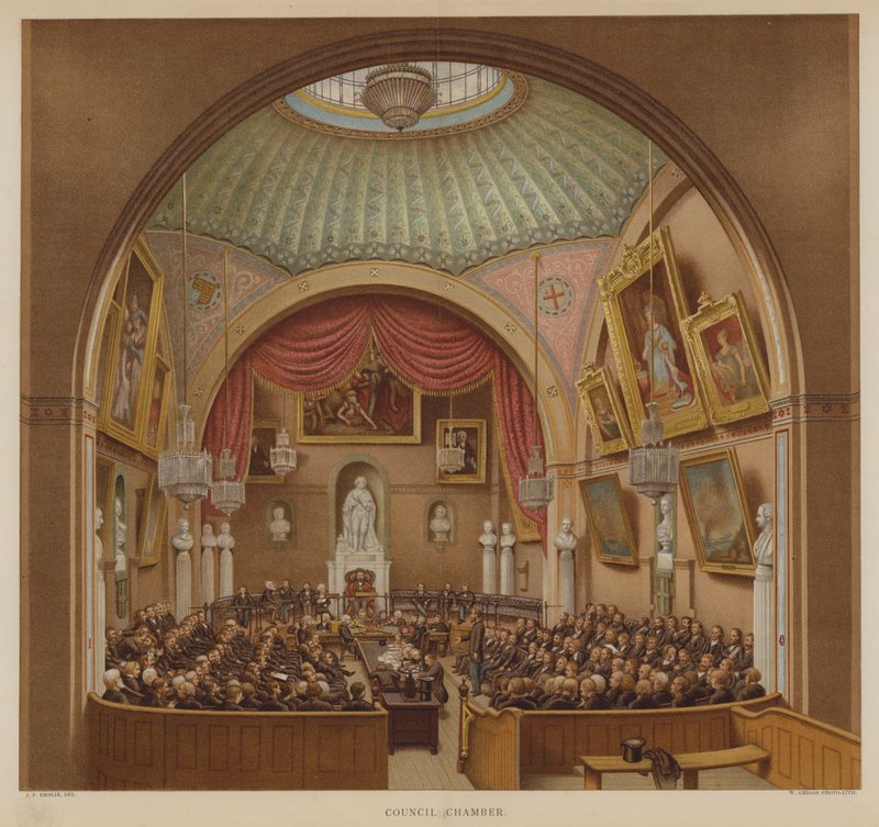 Ratssaal, Guildhall, Stadt London (Farblithografie) von John Phillipp Emslie