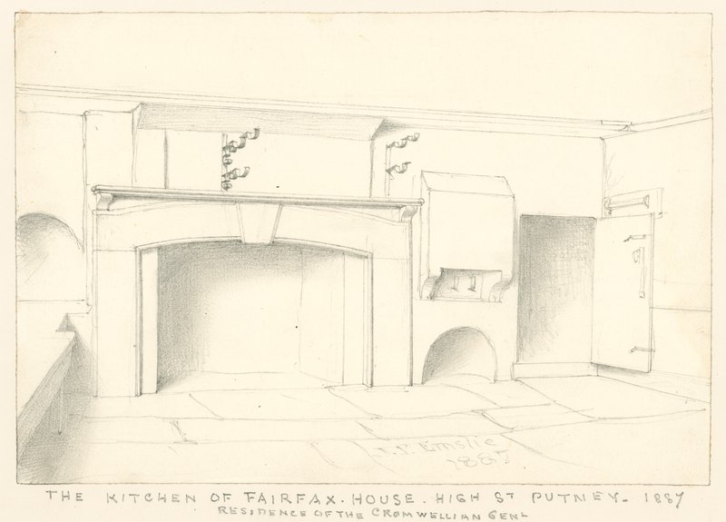 Die Küche im Fairfax House, High Street, Putney, 1887; Residenz des Cromwellian Gent von John Phillipp Emslie