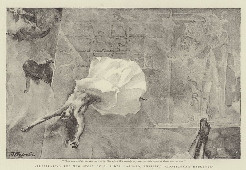 Illustration der neuen Geschichte von H. Rider Haggard, betitelt Montezumas Tochter von John Reinhard Weguelin