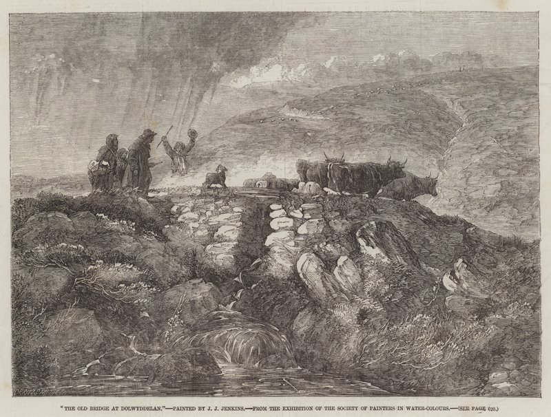 Die alte Brücke in Dolwyddelan, aus der Ausstellung der Society of Painters in Water-Colours von Joseph John Jenkins