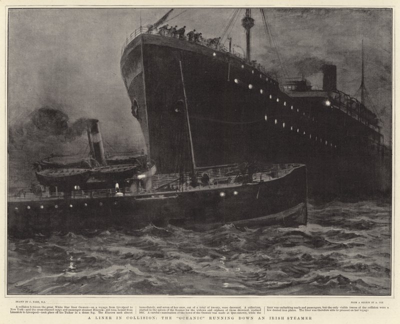 Ein Liner in Kollision, die Oceanic rammt einen irischen Dampfer von Joseph Nash
