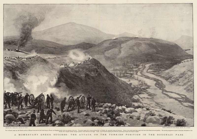 Ein momentaner griechischer Erfolg, der Angriff auf die türkische Position im Boughazi-Pass von Joseph Nash