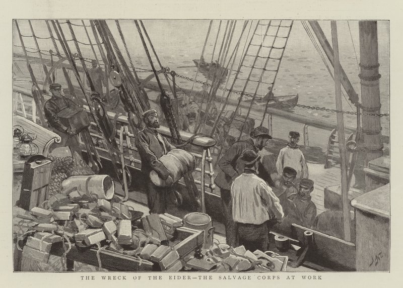 Das Wrack der Eider, die Bergungstruppe bei der Arbeit von Joseph Nash