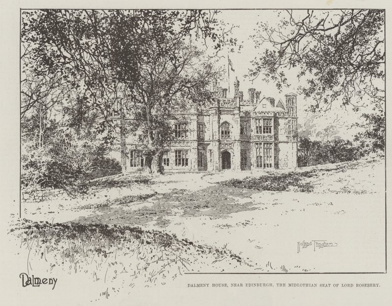 Dalmeny House, in der Nähe von Edinburgh, der Midlothian-Sitz von Lord Rosebery von Joseph Holland Tringham