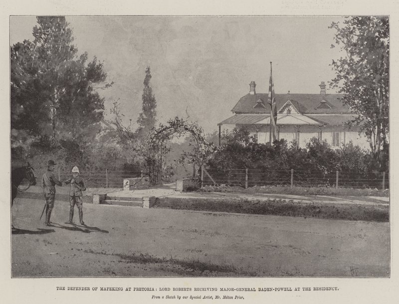 Der Verteidiger von Mafeking in Pretoria, Lord Roberts empfängt Generalmajor Baden-Powell in der Residenz von Joseph Holland Tringham