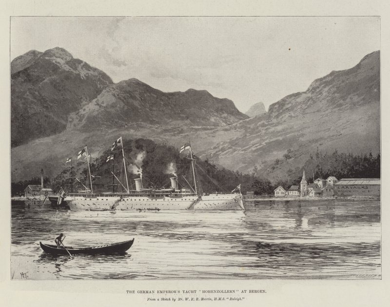 Die Yacht Hohenzollern des deutschen Kaisers in Bergen von Joseph Holland Tringham