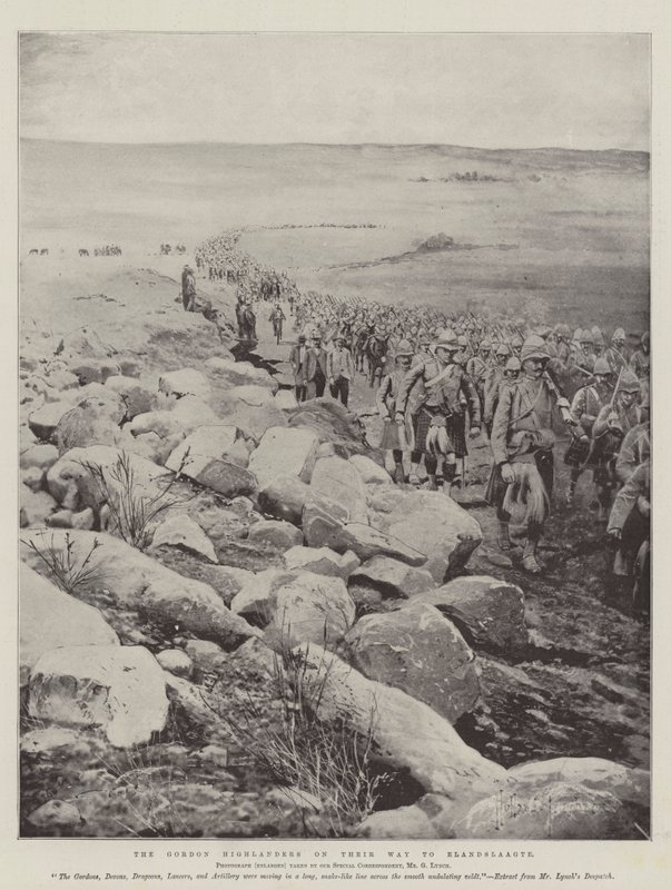 Die Gordon Highlanders auf dem Weg nach Elandslaagte von Joseph Holland Tringham