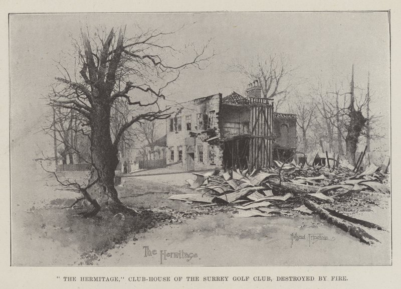 Das Hermitage, Clubhaus des Surrey Golf Clubs, durch Feuer zerstört von Joseph Holland Tringham