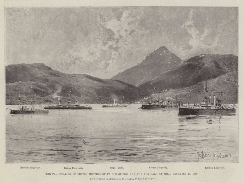 Die Befriedung Kretas, Treffen von Prinz Georg und den Admiralen in Milo, 20. Dezember 1898 von Joseph Holland Tringham