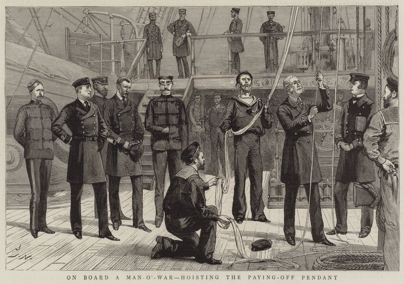 An Bord eines Kriegsschiffs, Hissen des Abschiedspendants von Joseph Nash