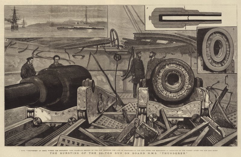 Das Bersten der 38-Tonnen-Kanone an Bord der HMS Thunderer von Joseph Nash
