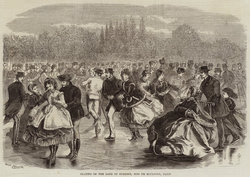 Schlittschuhlaufen auf dem See von Suresne, Bois de Boulogne, Paris von Jules Pelcoq