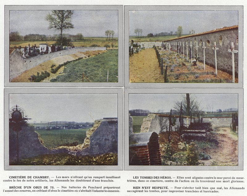 Friedhof von Chambry, Die Gräber der Helden, Einschlag eines 75-mm-Geschosses, nichts wird respektiert von Jules Gervais Courtellemont