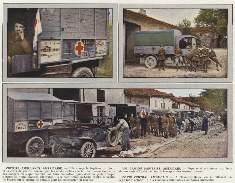 Amerikanischer Krankenwagen, ein amerikanischer Sanitätswagen, amerikanischer Zentralposten von Jules Gervais Courtellemont