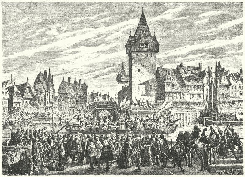 Die Hirsebreifahrt, Transport einer Ladung Hirse mit dem Boot von Zürich zum Verbündeten der Stadt, Straßburg von Jules Theophile (after) Schuler