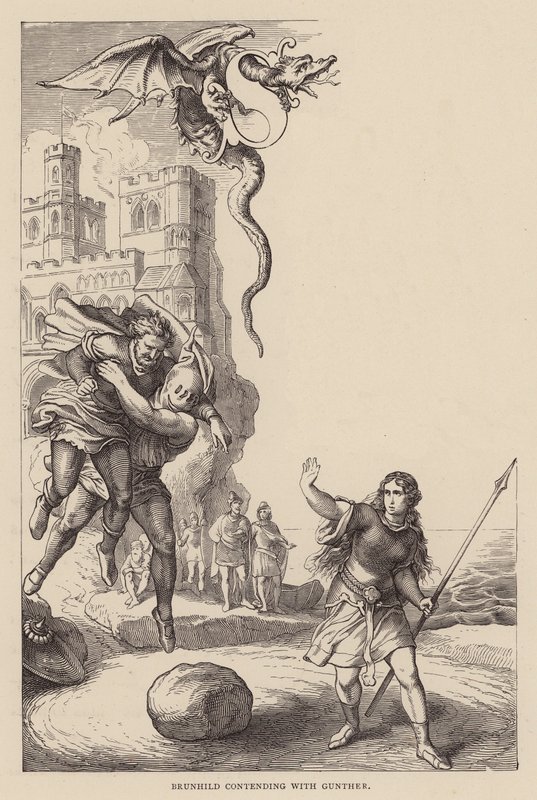 Brunhild kämpft mit Gunther von Julius (after) Schnorr von Carolsfeld