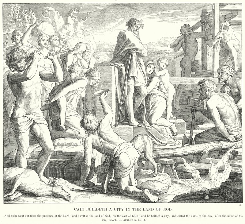 Kain baut eine Stadt im Land Nod (Stich) von Julius (after) Schnorr von Carolsfeld