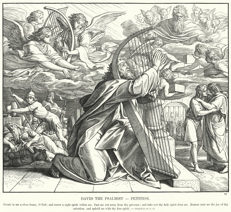 David der Psalmist, Petition (Gravur) von Julius (after) Schnorr von Carolsfeld