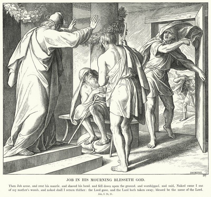 Hiob in seiner Trauer segnet Gott (Gravur) von Julius (after) Schnorr von Carolsfeld