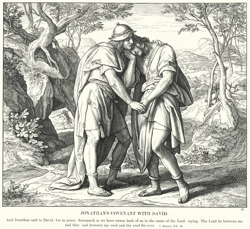Jonathans Bund mit David (Gravur) von Julius (after) Schnorr von Carolsfeld