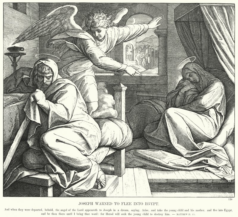 Joseph wird gewarnt, nach Ägypten zu fliehen (Gravur) von Julius (after) Schnorr von Carolsfeld