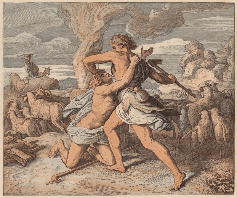 Der Tod Abels, Genesis, IV, 8 (farbige Gravur) von Julius (after) Schnorr von Carolsfeld