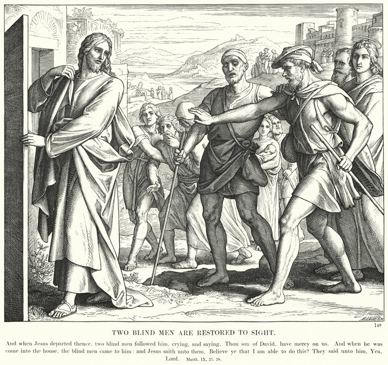 Zwei Blinde werden sehend (Gravur) von Julius (after) Schnorr von Carolsfeld