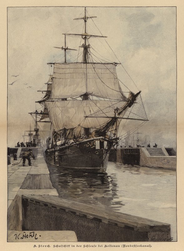 Schulschiff in der Schleuse von Holtenau am Nord-Ostsee-Kanal, Deutschland von Karl Storch