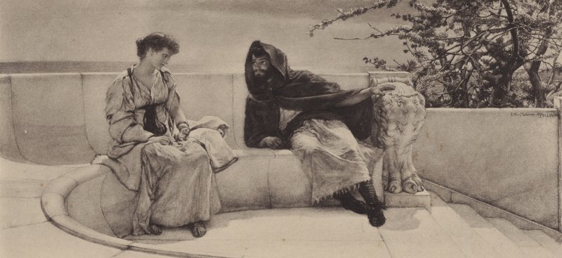 Die alte Geschichte (Photogravur) von Lawrence (after) Alma Tadema