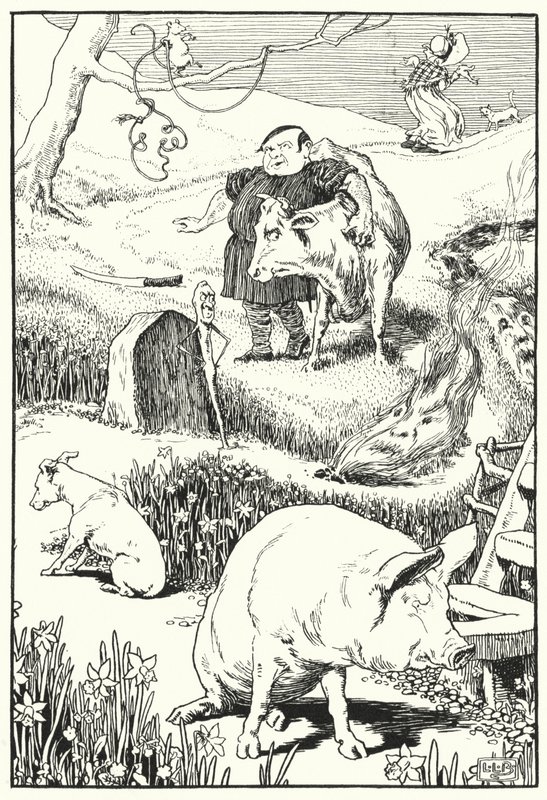 Die alte Frau und ihr Schwein (Gravur) von Leonard Leslie Brooke