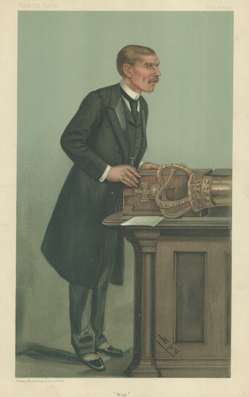 Mr. William St. John Fremantle Brodrick, Krieg, 18. Juli 1901, Vanity Fair Karikatur von Leslie Matthew Ward