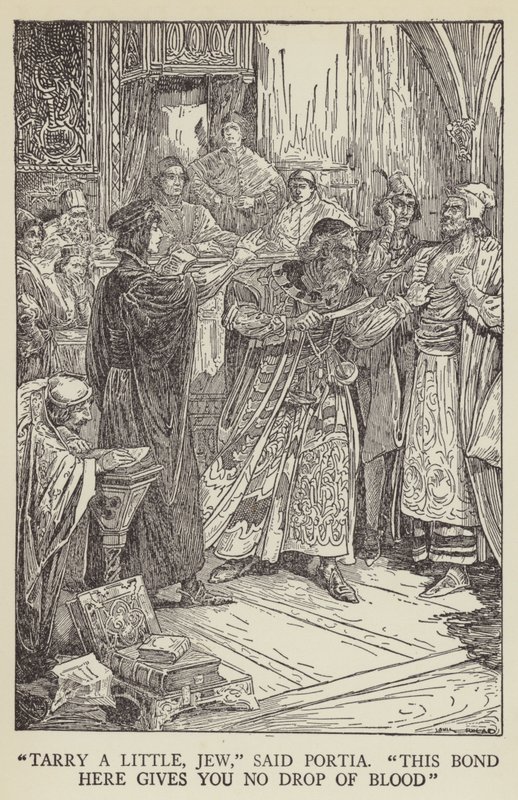 Warte ein wenig, Jude, sagte Portia, Dieser Vertrag gibt dir keinen Tropfen Blut von Louis John Rhead