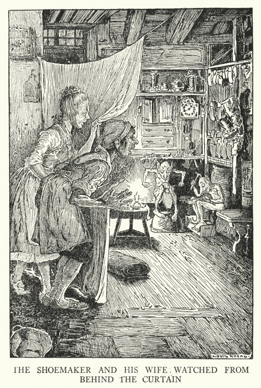 Der Schuster und seine Frau beobachteten hinter dem Vorhang von Louis John Rhead