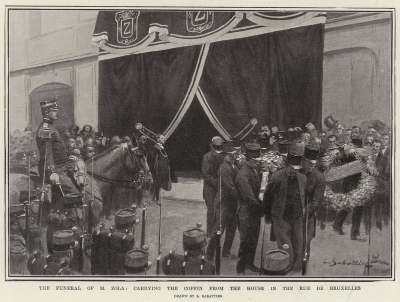 Die Beerdigung von M. Zola, der Sarg wird aus dem Haus in der Rue de Bruxelles getragen von Louis Remy Sabattier