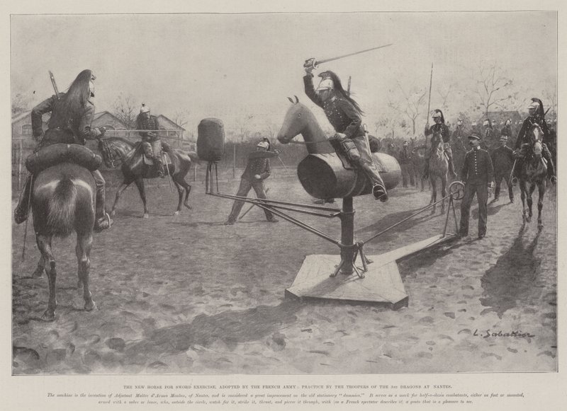 Das neue Pferd für das Schwerttraining, angenommen von der französischen Armee, Übung durch die Soldaten der 3. Drachen in Nantes von Louis Remy Sabattier