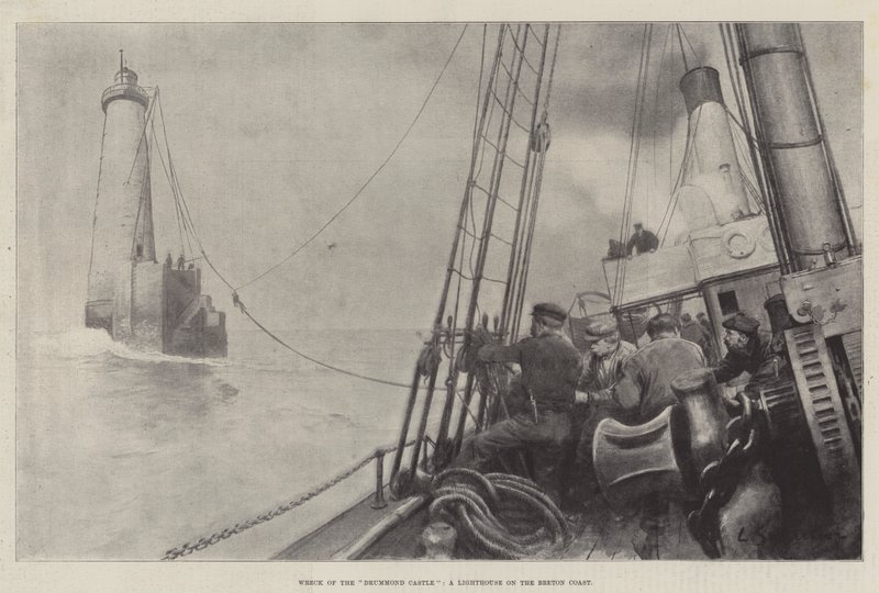 Wrack der Drummond Castle, ein Leuchtturm an der bretonischen Küste von Louis Remy Sabattier