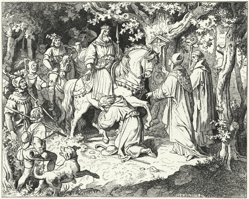 Liudolf, Herzog von Schwaben, bittet seinen Vater Otto I. von Deutschland um Vergebung für seine Rebellion, 954 von Ludwig Adrian Richter