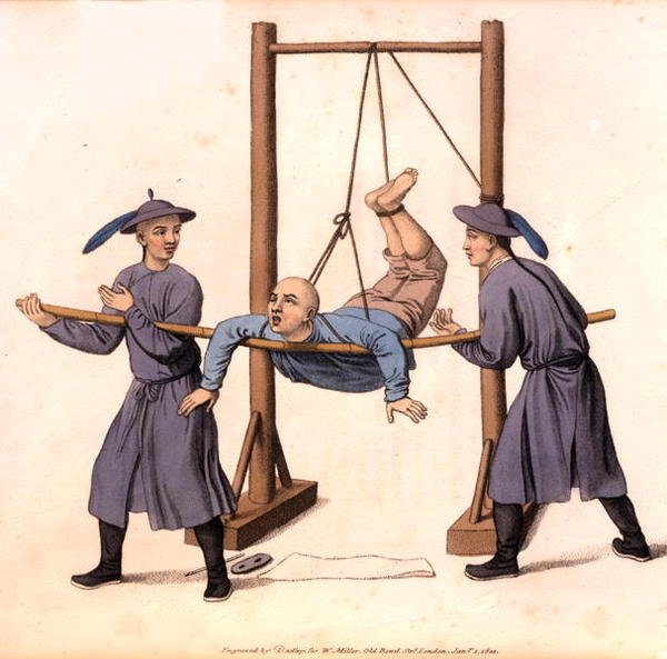 Bestrafung des Schwungs, Tafel 6 aus 'The Punishments of China', graviert  von J. Dadley