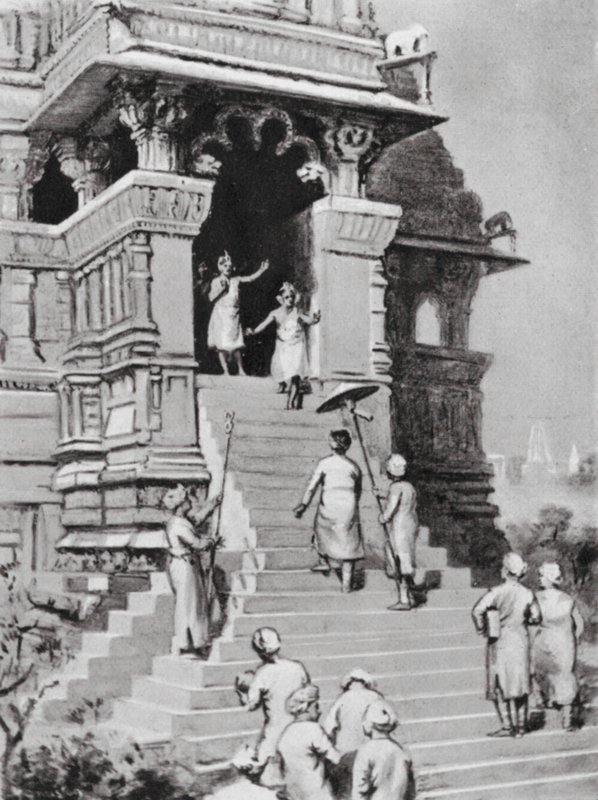 Kirtivarman Chandella besucht seinen Tempel in Khajurahu, AD 1065 von Margaret (after) Dovaston