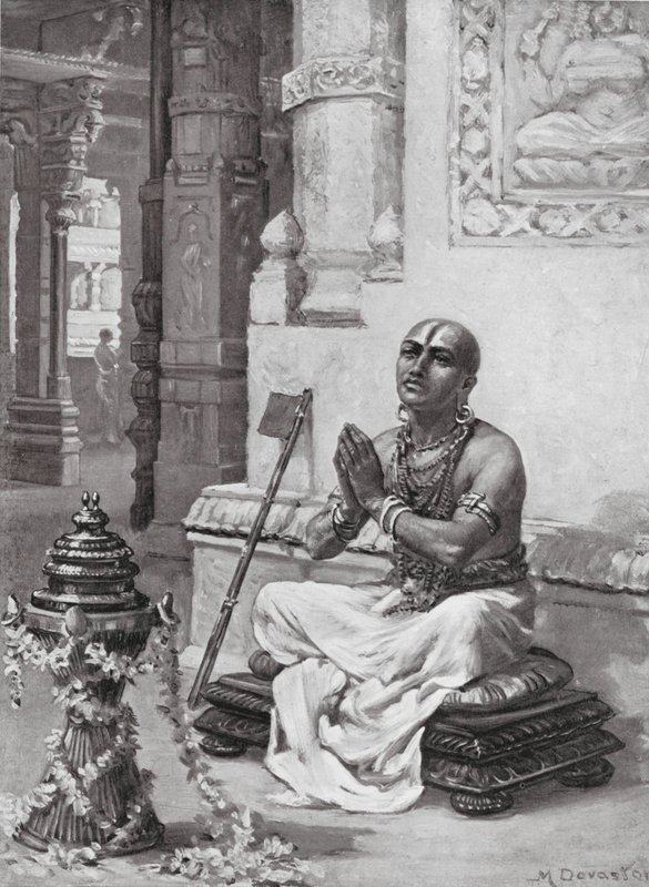 Ramanuja betrachtet seine Philosophie des einen persönlichen Gottes, 1100 n. Chr. von Margaret (after) Dovaston