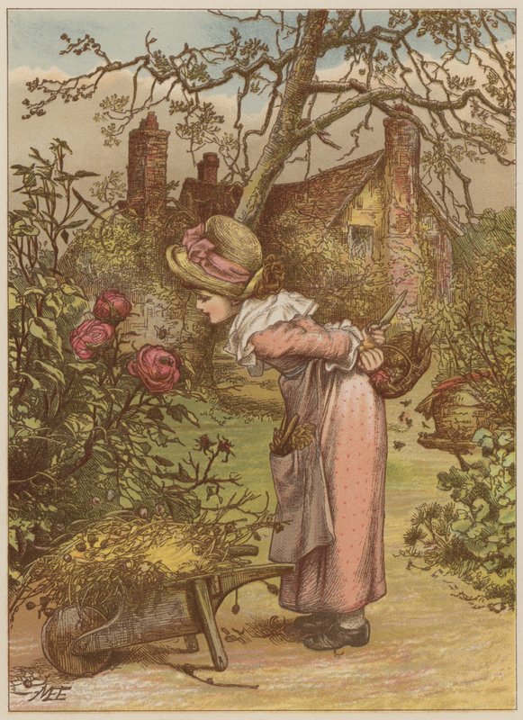 Mädchen beobachtet Biene im Garten von Mary Ellen Edwards