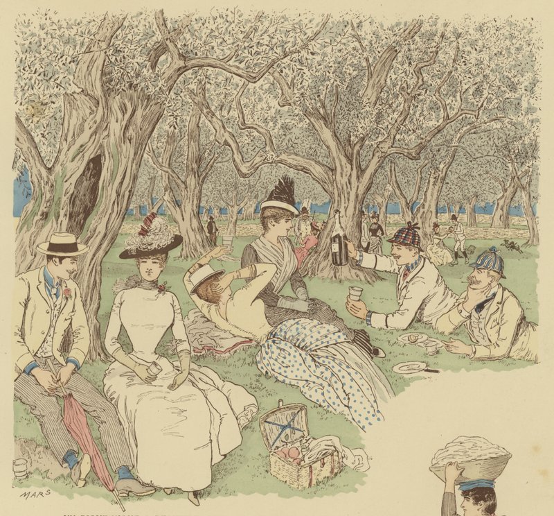 Ein Picknick unter den Olivenbäumen in Beaulieu im Süden Frankreichs von Maurice Charles Mathieu Bonvoisin