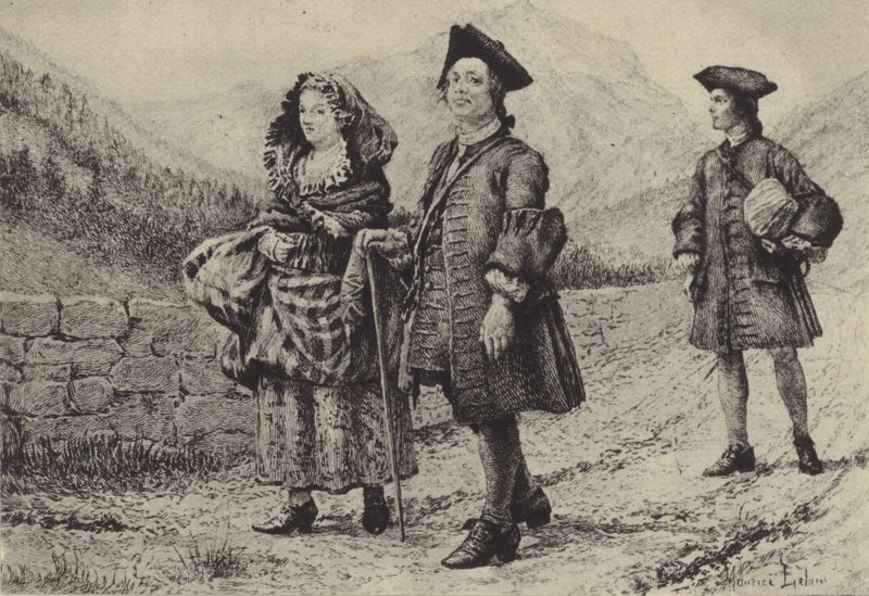 Jean-Jacques Rousseau auf der Straße mit zwei Begleitern von Maurice Leloir