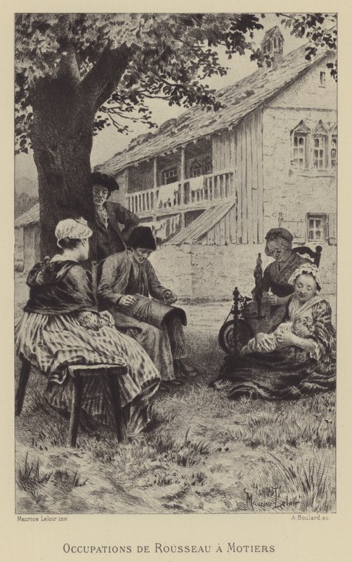 Beschäftigungen von Rousseau in Motiers (Gravur) von Maurice Leloir