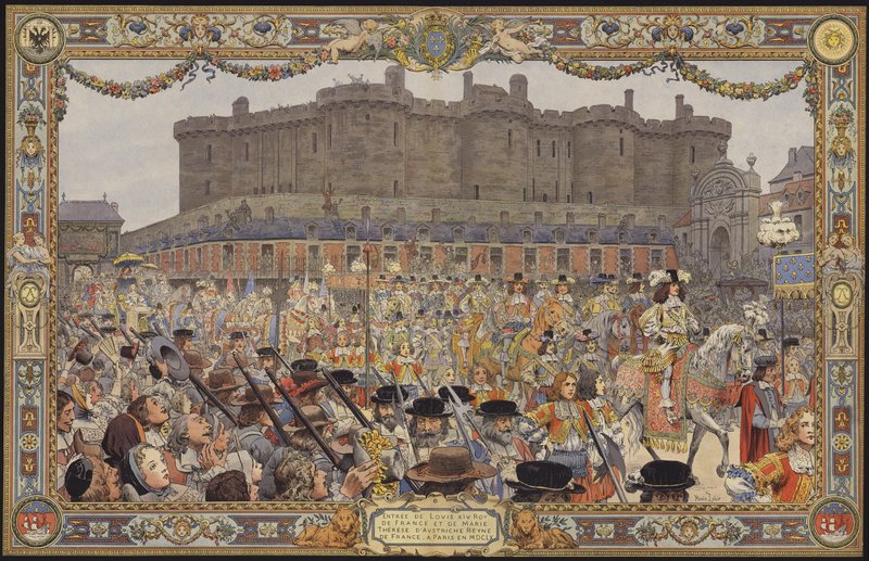 Der Einzug von König Ludwig XIV. und seiner Königin in Paris, durch das Porte Sainte-Antoine von Maurice Leloir