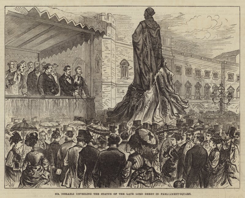 Mr. Disraeli enthüllt die Statue des verstorbenen Lord Derby auf dem Parliament Square von Melton Prior