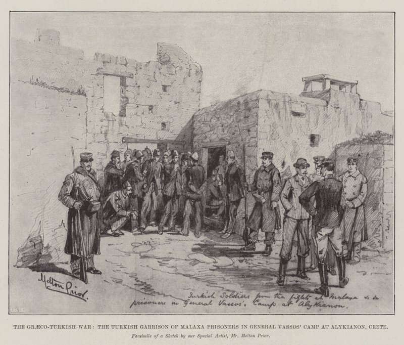 Der Griechisch-Türkische Krieg, die türkische Garnison von Malaxa Gefangene im Lager von General Vassos in Alykianon, Kreta von Melton Prior