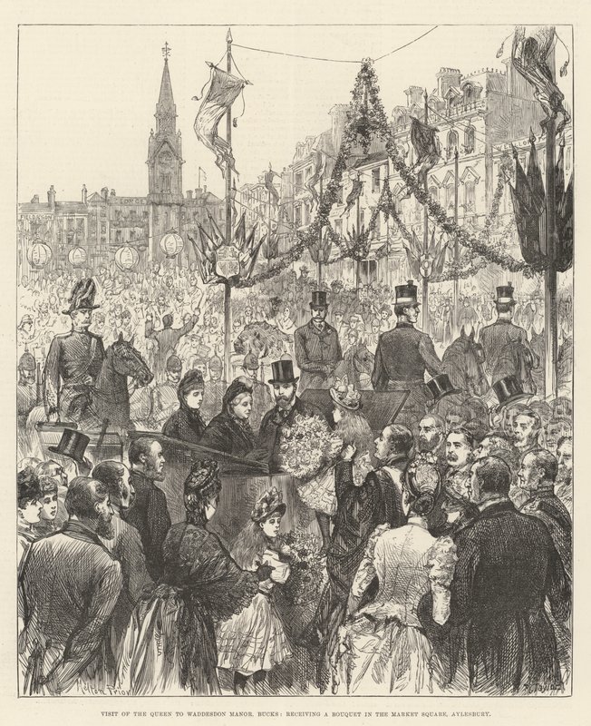 Besuch der Königin in Waddesdon Manor, Bucks, Empfang eines Banketts auf dem Marktplatz von Aylesbury von Melton Prior