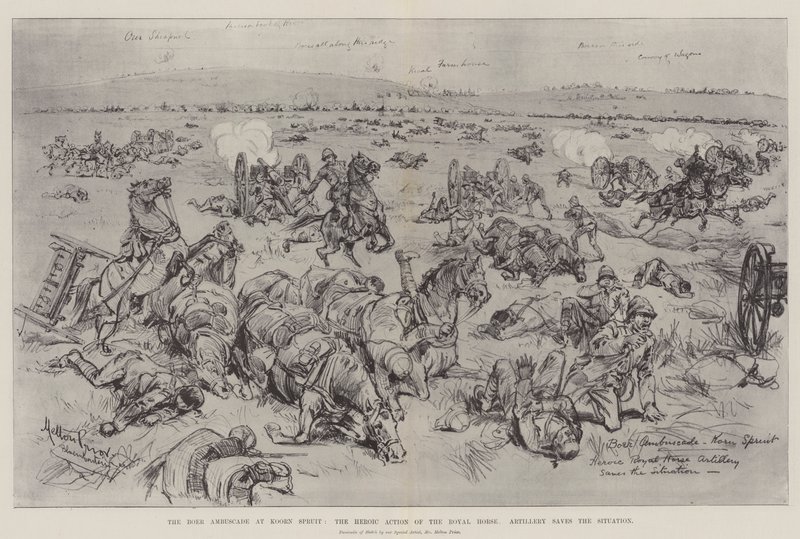 Der Burenhinterhalt bei Koorn Spruit, die heldenhafte Aktion der Royal Horse Artillery rettet die Situation von Melton Prior